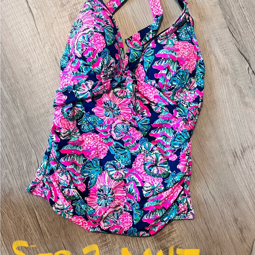 Lilly Pulitzer Navy Pink Green Floral Tankini Top